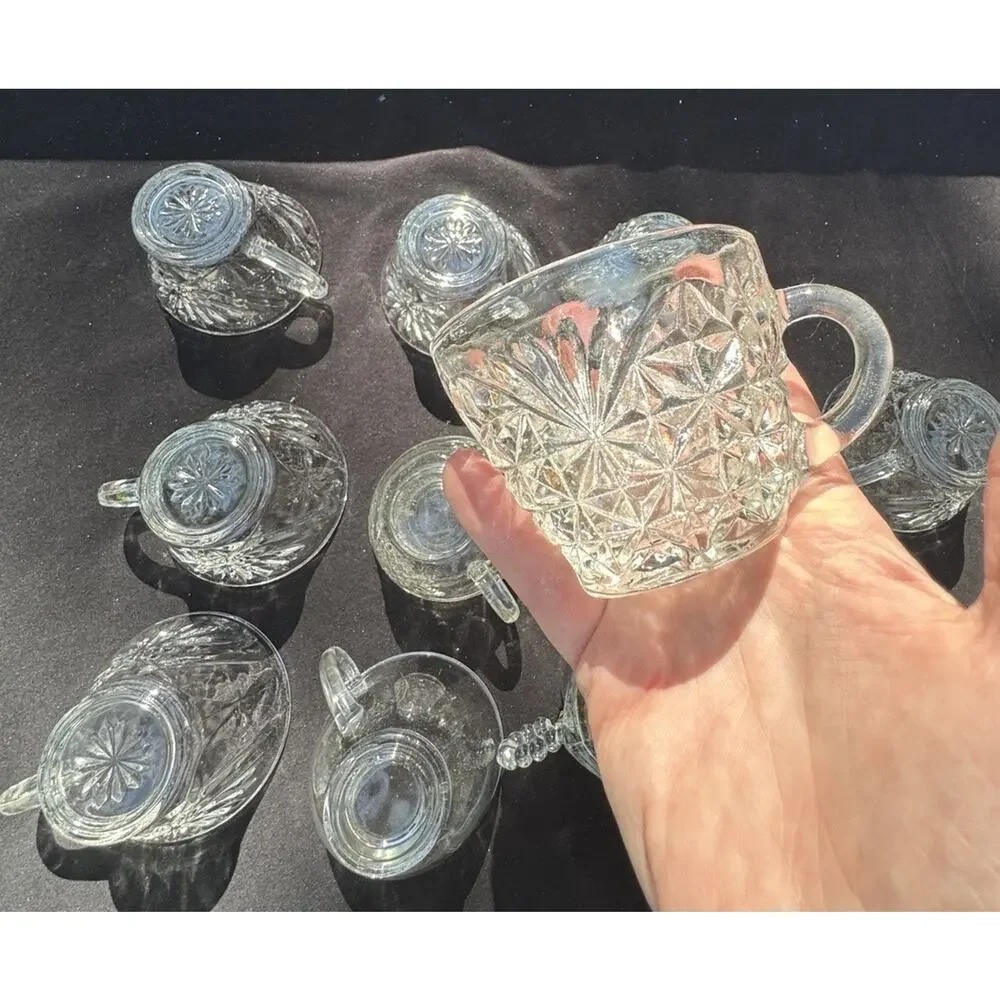 12 Vintage Clear Pressed Glass Punch Bowl Cups -Cups Only- Mixed Variety -10/13